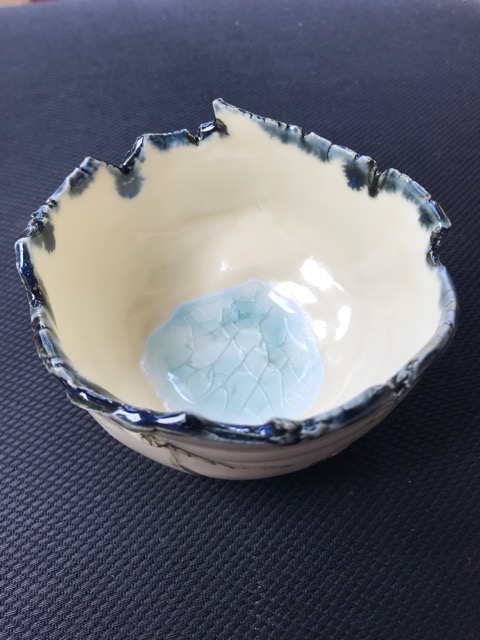 Cream and Blue Glass Bowl